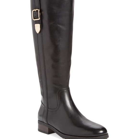 Coach Shoes - Coach Easton Black Leather Knee-High Riding Boots with Gold Accent